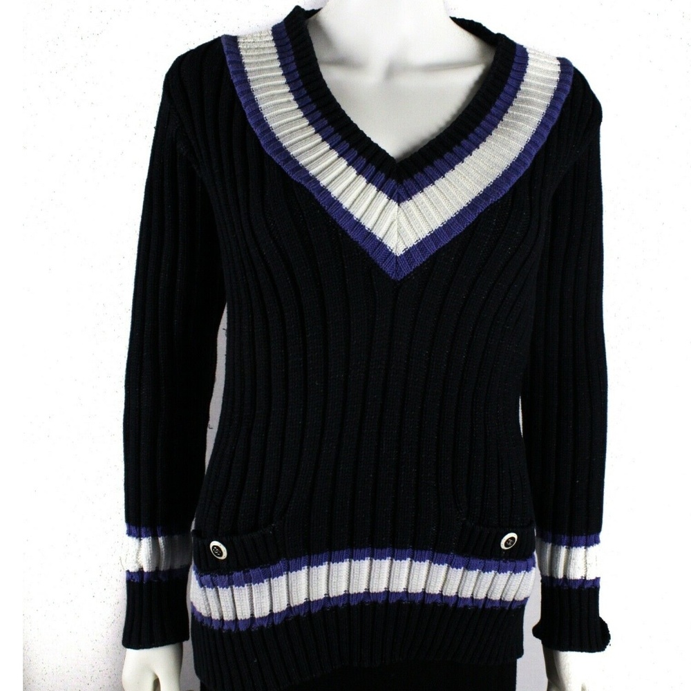 Chanel Sweater - Spring Cotton Navy Blue V Neck